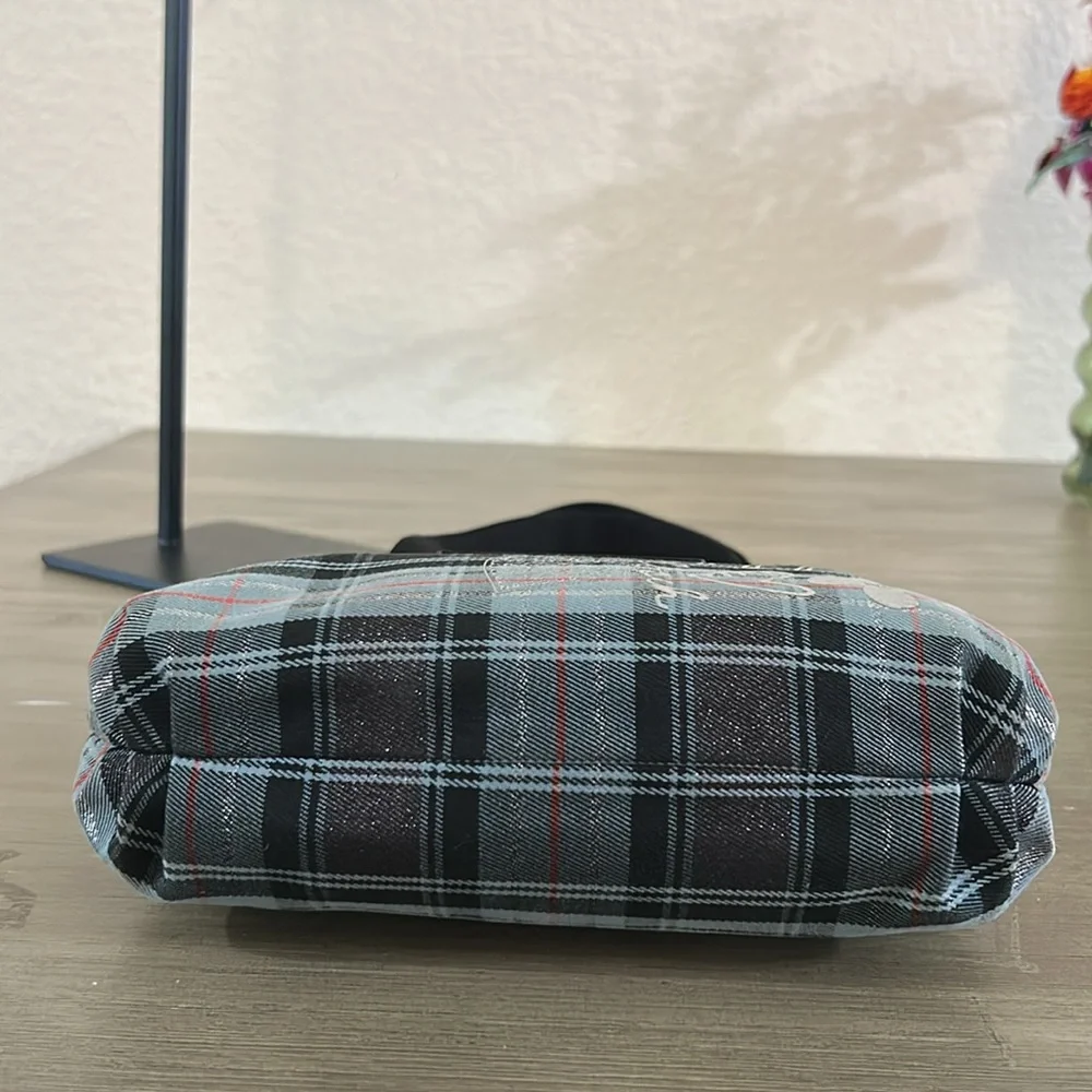 COACH POPPY Blue Plaid Silver Metallic Graffiti Purse Vintage - Picture 9 of 12